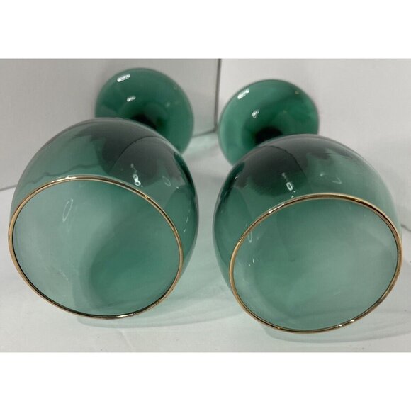 Juniper Green Libbey Teardrop Wine Glasses Blown Glass Vintage Set of 2 - Picture 6 of 6